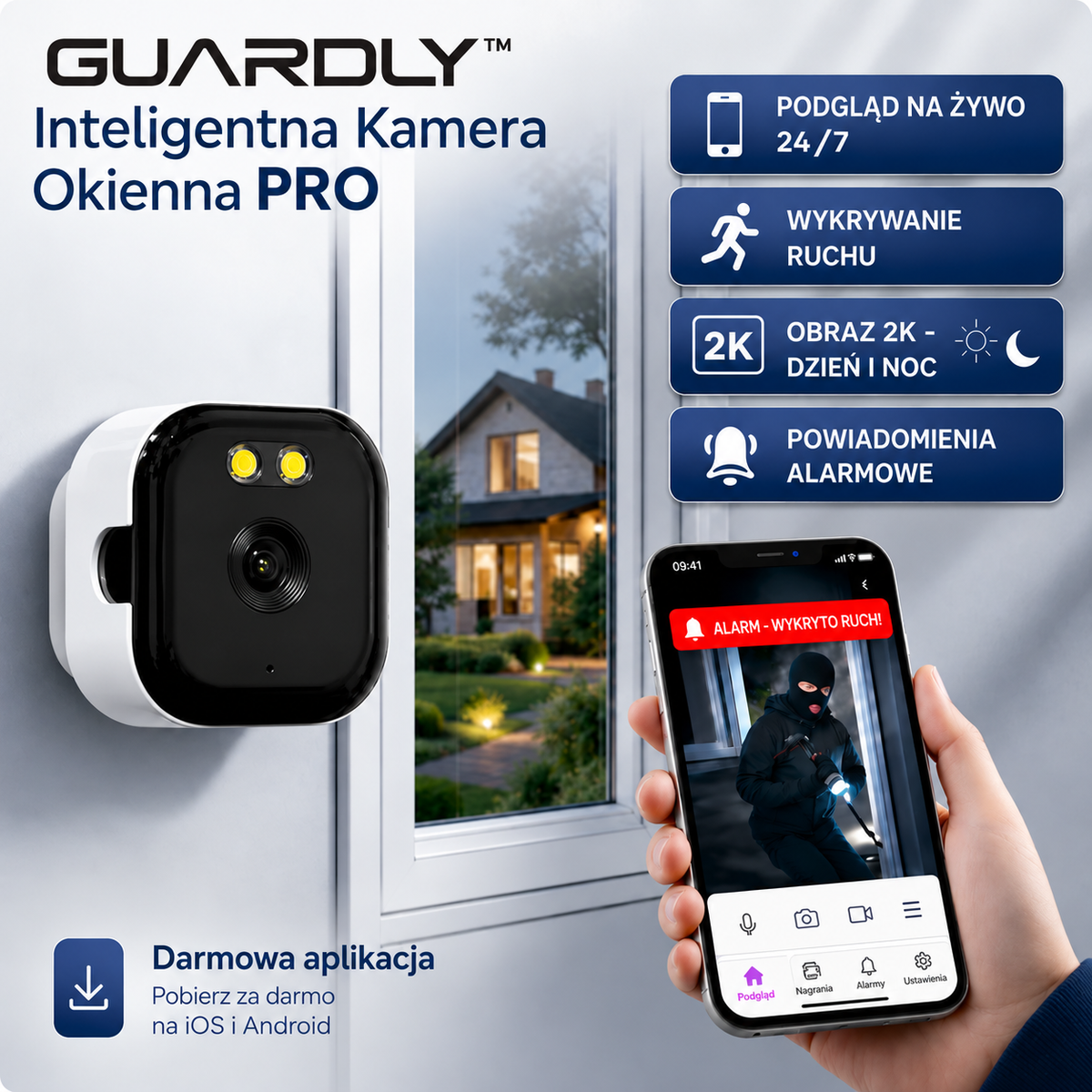 GUARDLY CAM PRO™ - Kamerka okienna 2K | WIFI | Bezprzewodowa